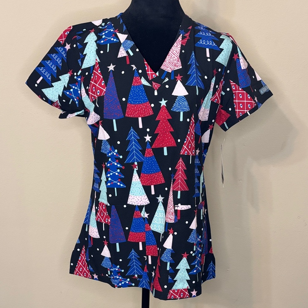 NWT | Med Couture Women’s Black Holiday Scrub Top | Small |